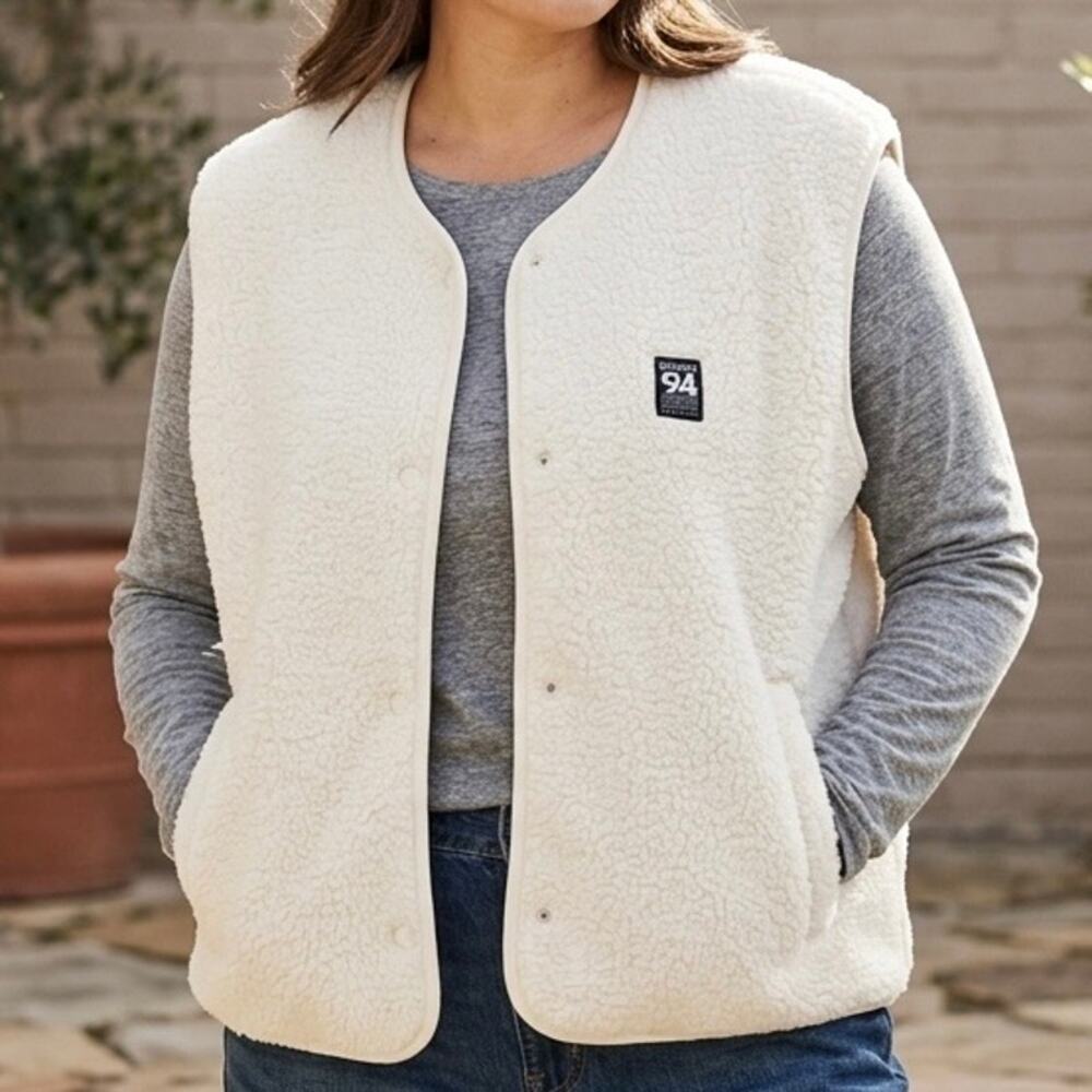 OLD NAVY | Active Sherpa Fleece Snap-Front Vest Ivory‎ Cream Oversized | Size XL